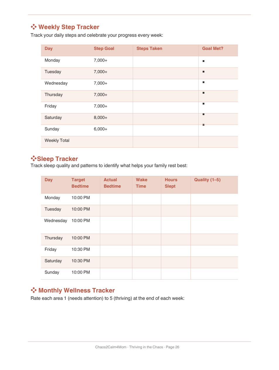 Sample page: bonus trackers and checklists
